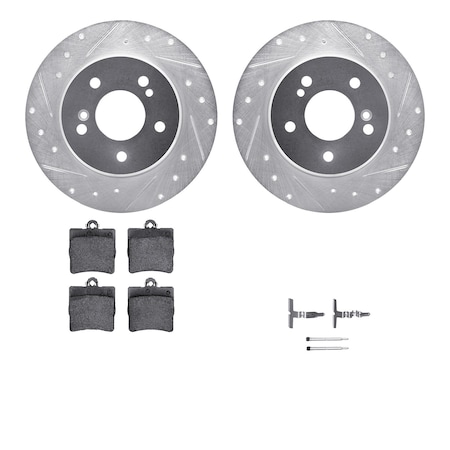 7612-63029, Rotors-Drilled, Slotted-Silver W/ 5000 Euro Ceramic Brake Pads Incl. Hardware, Zinc Coat